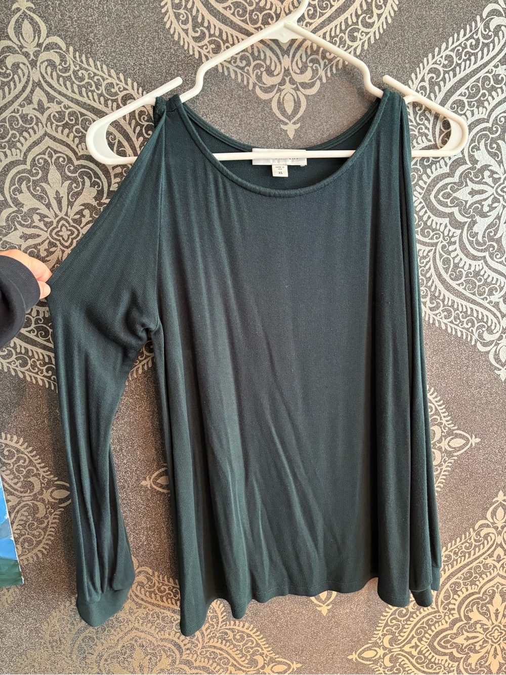 Amour Vert Dark Teal Cold-Shoulder Long Sleeve Top